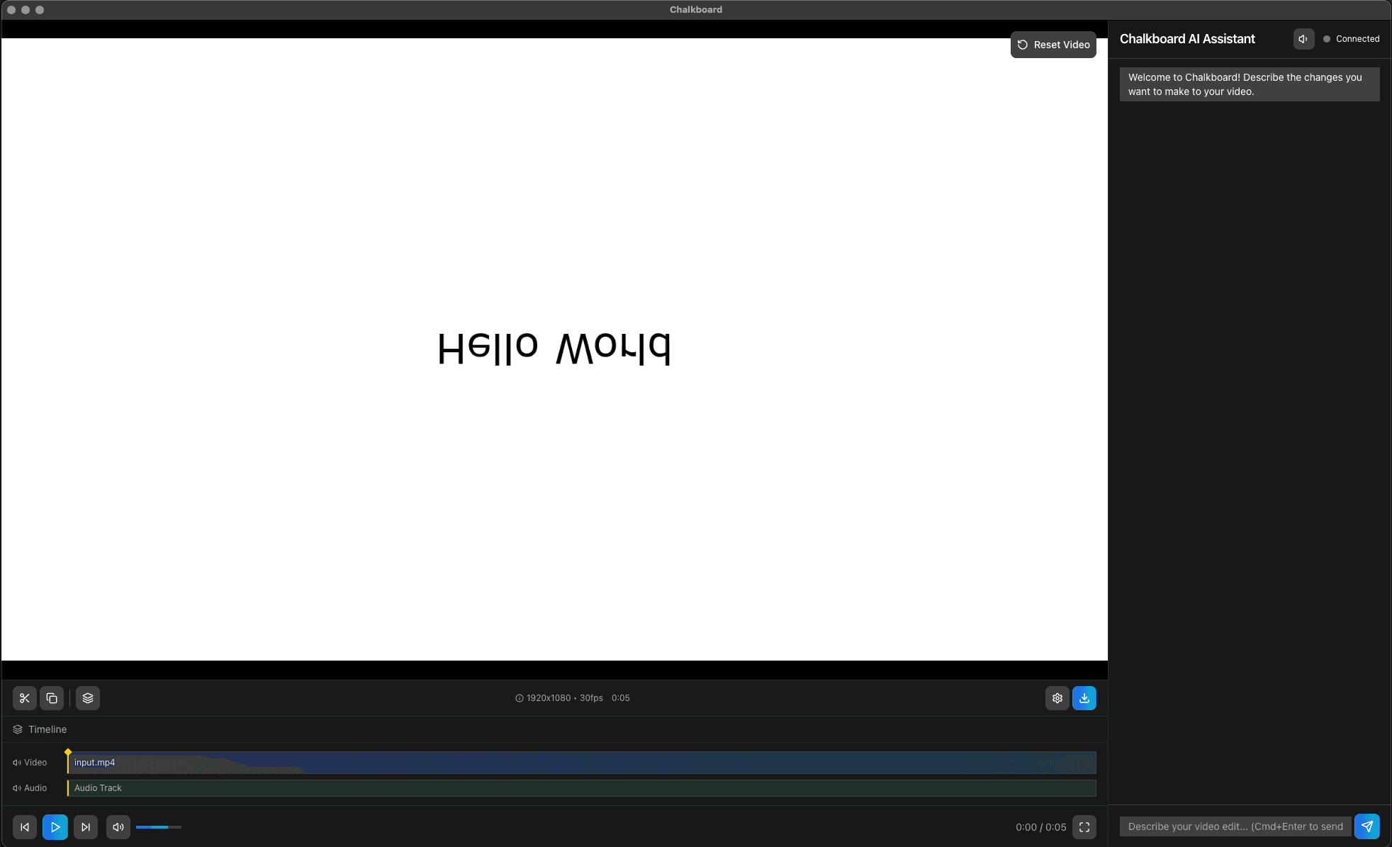 Chalkboard AI Video Editor Interface - Timeline, Preview, and AI Assistant
